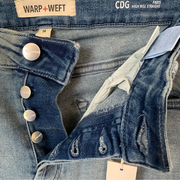 SZ14W WARP + WEFT ICICLE CDG PARIS STRETCH HIGH-RISE STRAIGHT JEAN TUXEDO STRIPE - Picture 5 of 14